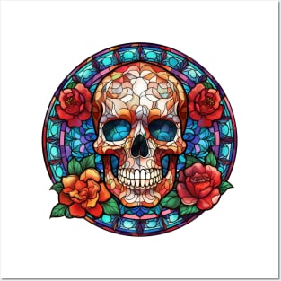 Stained Glass Floral Skull #5 Posters and Art
